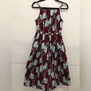 Lace & Mesh Floral Print Burgundy and Teal Dress Size XS